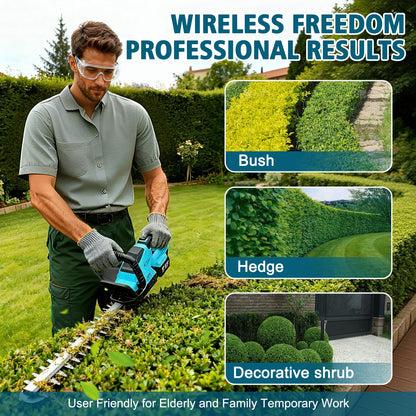Baokaler 22" Cordless Hedge Trimmer, 21V Dual Action Blade Electric Bush Shrub Trimmer, 4.0Ah Battery & Charger, Blue