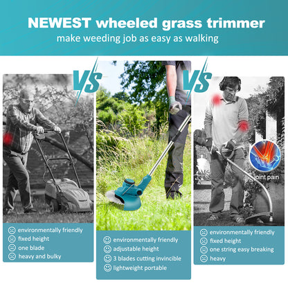 Electric Cordless Weed Eater,24V 850W Cordless Weed Wacker String Trimmer, Grass Trimmer with Rechargeable Battery, Blue