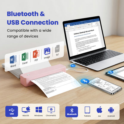 Inkless Thermal Printer, Compatible with US Letter/A4/A5/B5 Paper, Works with Android & iOS Phones and Laptops