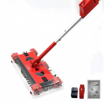 CATGOOD Compact Lightweight Manual Cordless Cleaning Floors Sweeper, 46", Red