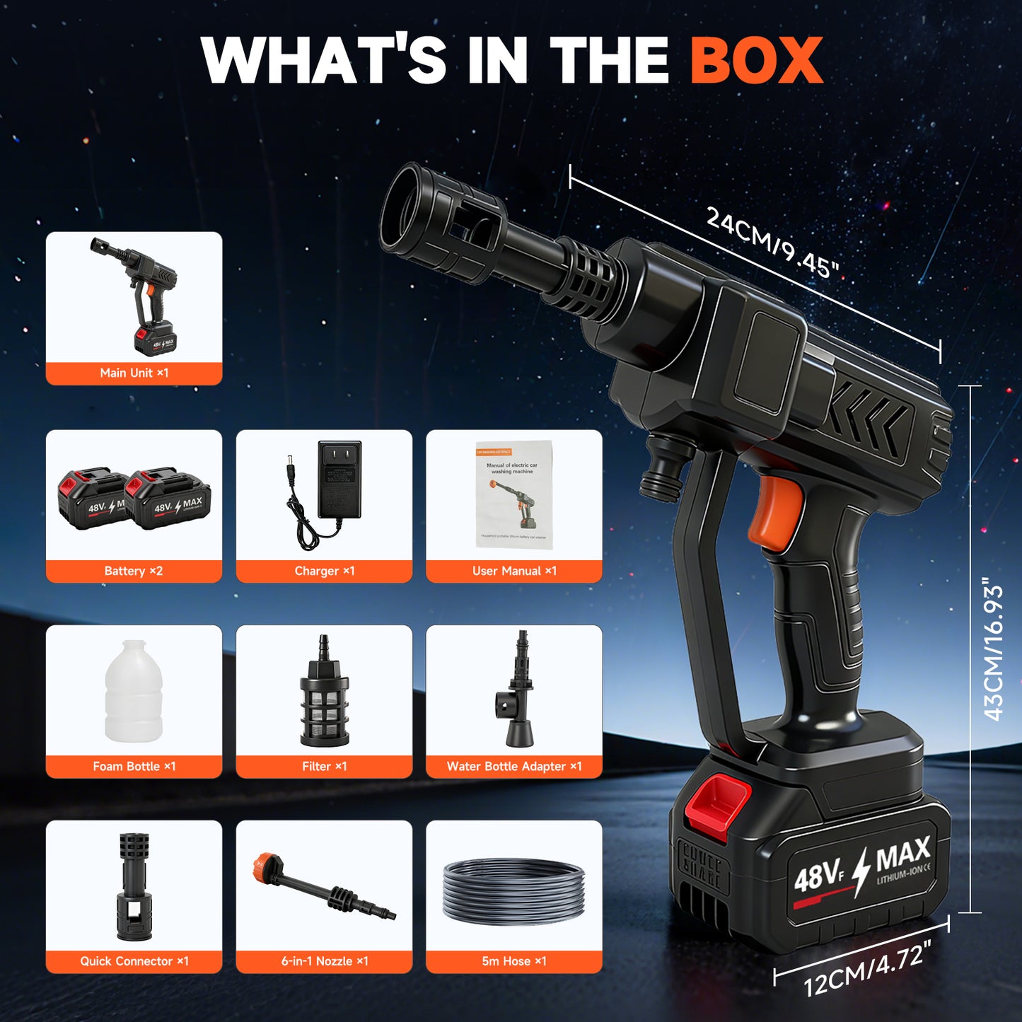 Cordless Pressure Washer, 900PSI Portable Power Washer with 2PCS 4.0Ah Batteries, High Power Handheld Washer with 6-in-1 Adjustable Nozzle for Car, Garden, Home