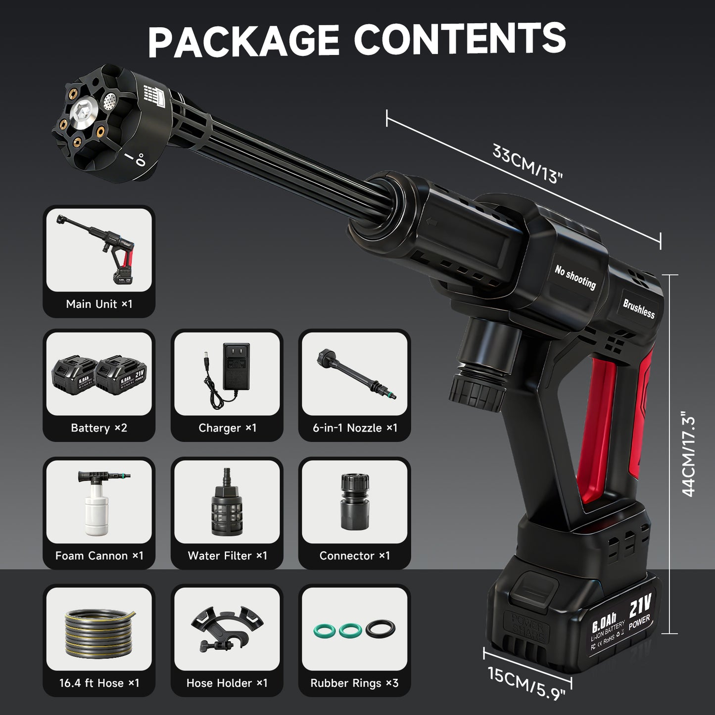 Cordless Pressure Washer, 1060PSI Portable Power Washer with LED Display, 2.8GPM Power Cleaner with 6-in-1 Adjustable Nozzle, 16.4ft Hose for Cars/Patios, Black