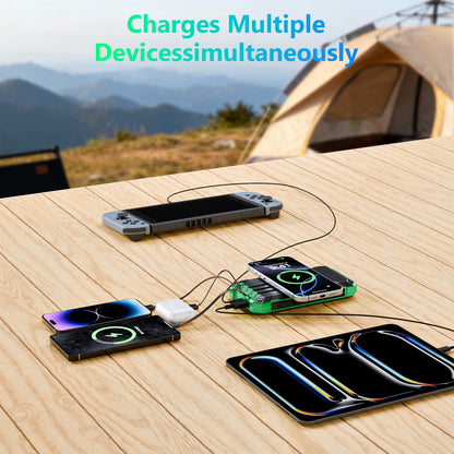 2PK Power Bank Wireless Charger 46800mAh Built in 4 Cables Six Outputs 15W Fast Charging Power Bank for All Mobile Devices Three Inputs Solar Portable Charger with Dual Flashlights, Carabiner(Green)