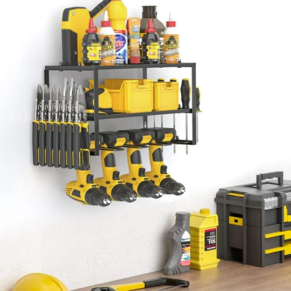 CATGOOD Power Tool Organizer, 3 Layers Storage Rack with 4 Drill Holders, Heavy Duty Metal Floating Tool Shelf Garage Wall Mounted, 180Lbs Load Capacity