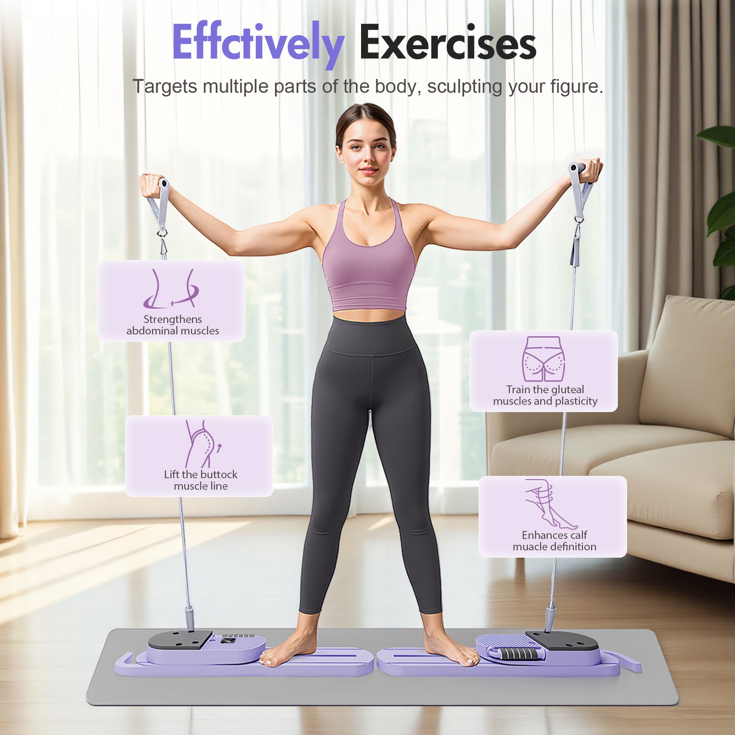 RICAN Pilates Reformer Board with Resistance Bands, Portable Pilates Board Ab Machine, Full Body Workout for Home, LED Timer & Calorie Display Ab Core Strengthener Trainer