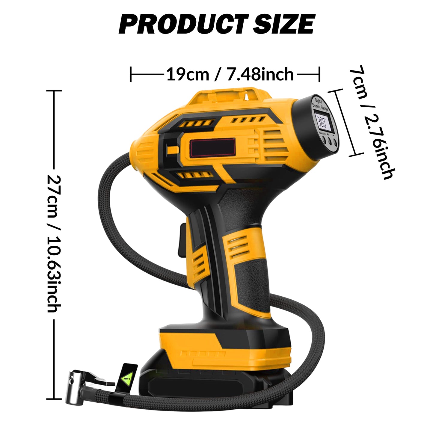 CATGOOD Cordless Tire Inflator, Handheld Air Compressor w/Digital Pressure Gauge, 150 Psi Air Pump for Car, Motorcycle, Bicycle, Balls, Yellow