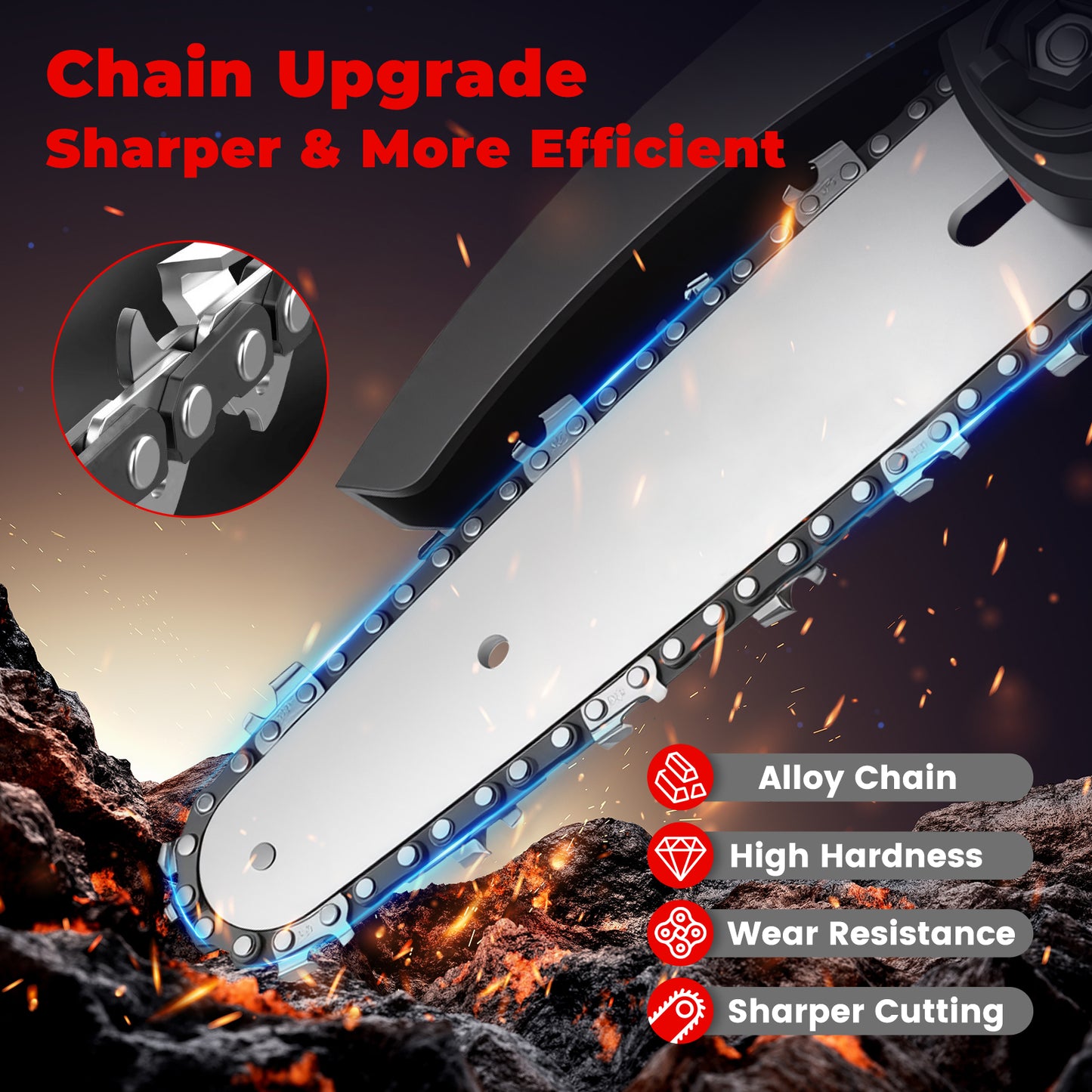 Mini Chainsaw Cordless, 6 inch & 4 inch Portable Electric Chainsaw with 2 Rechargeable Batteries and 3 Chains, for Tree Trimming Wood Cutting, Best Gifts for Father, Dad, Husband, Men, Red