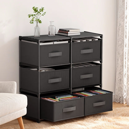 BAOKALER Double Row Non-Woven Fabric Dresser with 6 Drawers, Clothes Drawer Dresser for Bedroom, Hallway, Entryway, Closets, Sturdy Steel Frame, Wood Top, Black