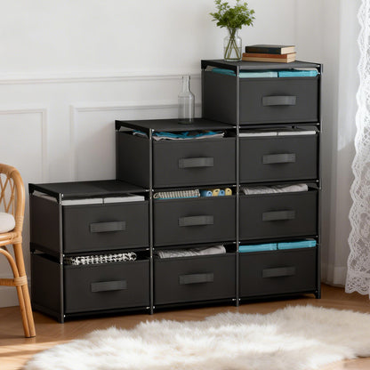 BAOKALER Non-Woven Fabric Multi-Functional Storage Cabinet, 9-Drawer Open Storage Shelf, 10.24×47.24×34.65 Inches, for Bedroom, Living Room, Hallway, Black