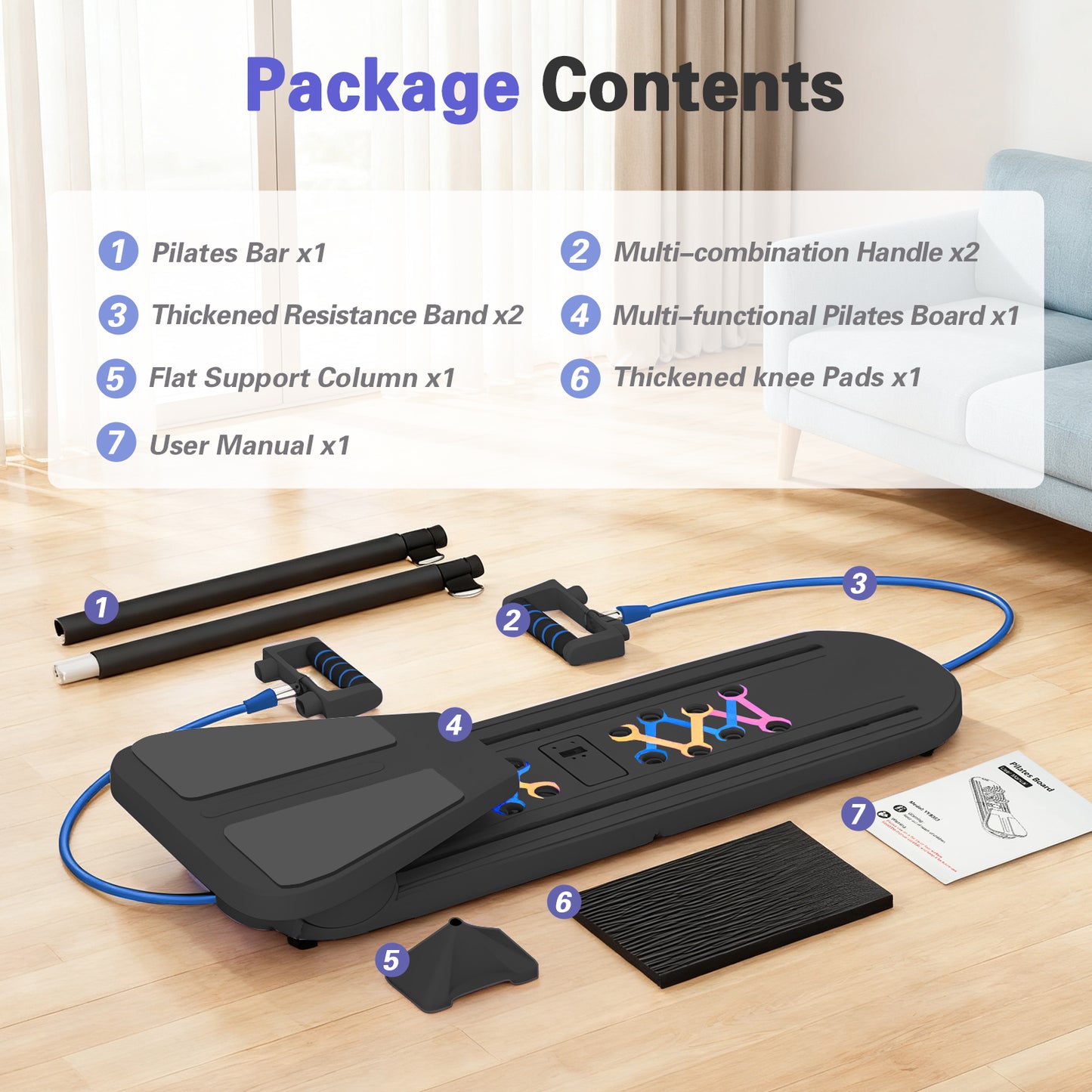 ALSO GO Pilates Board, Multifunctional Abdominal Board, Portable Pilates Machine with LED for Home, Sliding Workout Equipment with Knee Protected, Black