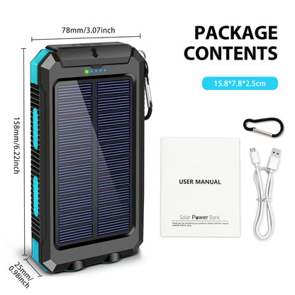 2PK BAOKALER 30000mAh Solar Charger for Cell Phone iPhone, Portable Solar Power Bank with Dual 5V USB Ports, 2 Led Light Flashlight, Compass Battery Pack for Outdoor Camping Hiking(Blue)