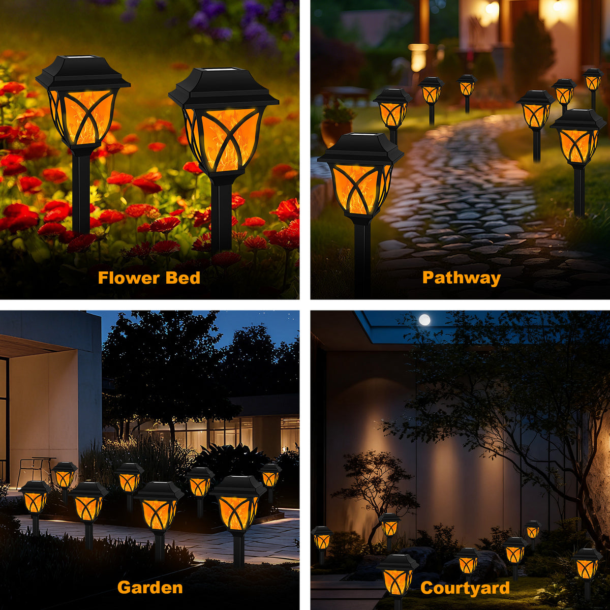 Catgood Solar Lights Outdoor Pathway, 6 Pack Solar Garden Stake Lights for Yard Patio Walkway Planter Pool, LED Waterproof, Flame Orange