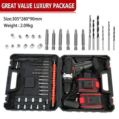 CATGOOD 21V Drill with 2 Batteries and Charger, Multi-Functional Cordless Drill Set Power Drill Kit Electric Hammer Drill for Drilling and Screw Tightening/Loosening, Black