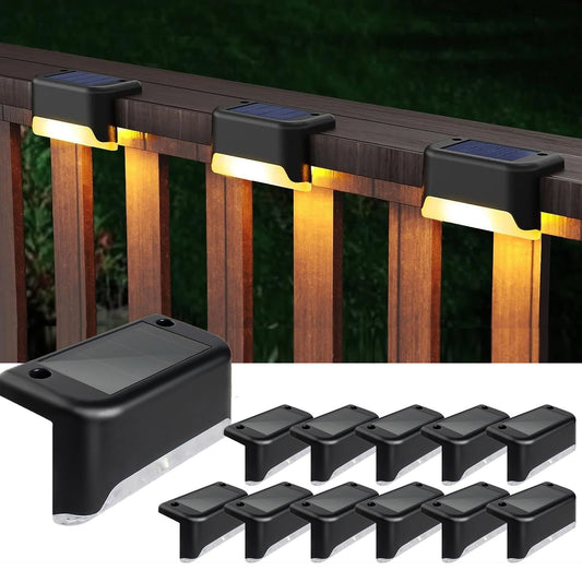 12 Pack Solar Deck Lights Outdoor, Solar Step Lights Waterproof LED Solar Lights for Outdoor Stairs Step Fence Yard Patio Pathway Christmas Decoration Lights(Black-Warm White)