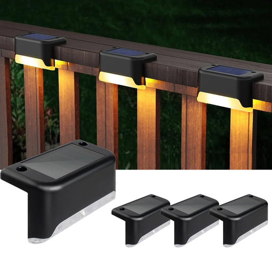4 Pack Solar Deck Lights Outdoor, Solar Step Lights Waterproof LED Solar Lights for Outdoor Stairs Step Fence Yard Patio Pathway Christmas Decoration Lights(Black-Warm White)