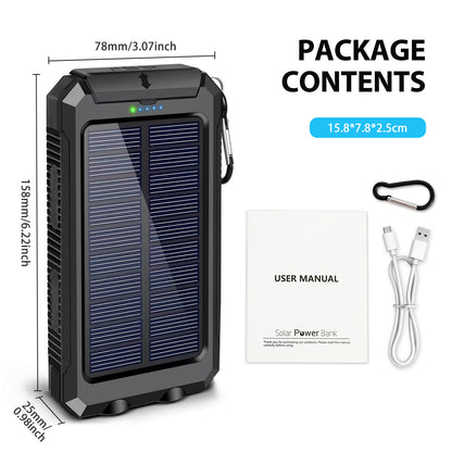 2PK BAOKALER 30000mAh Solar Charger for Cell Phone iPhone, Portable Solar Power Bank with Dual 5V USB Ports, 2 Led Light Flashlight, Compass Battery Pack for Outdoor Camping Hiking(Black)