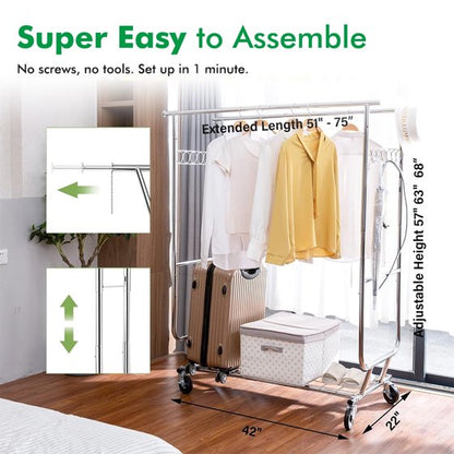 Baokaler 620 lbs Heavy Duty Garment Rack with Shelves Collapsible Clothing Racks on Wheels Rolling Clothes Rack for Hanging Clothes Portable Adjustable, Chrome Finish