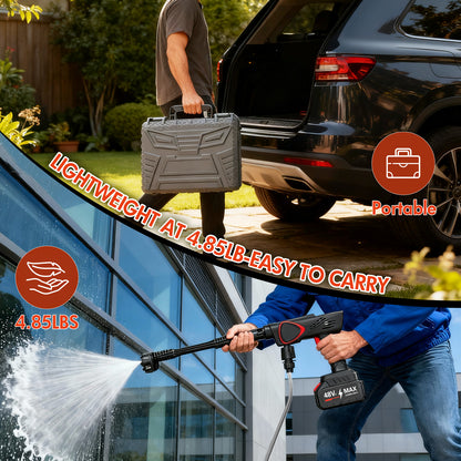 BAOKALER Cordless Pressure Washer, 970PSI Portable Power Washer with 4AH Battery, 6 in 1 Nozzle Electric High Power Washer with Brushless Motor, Black