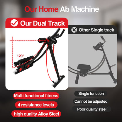 RICAN Dual Track ab Machine, ab Workout Equipment for Home Gym, Height Adjustable Ab Trainer Exercise Equipment, Foldable Fitness Equipment, Core & Abdominal Exercise and Strength Training