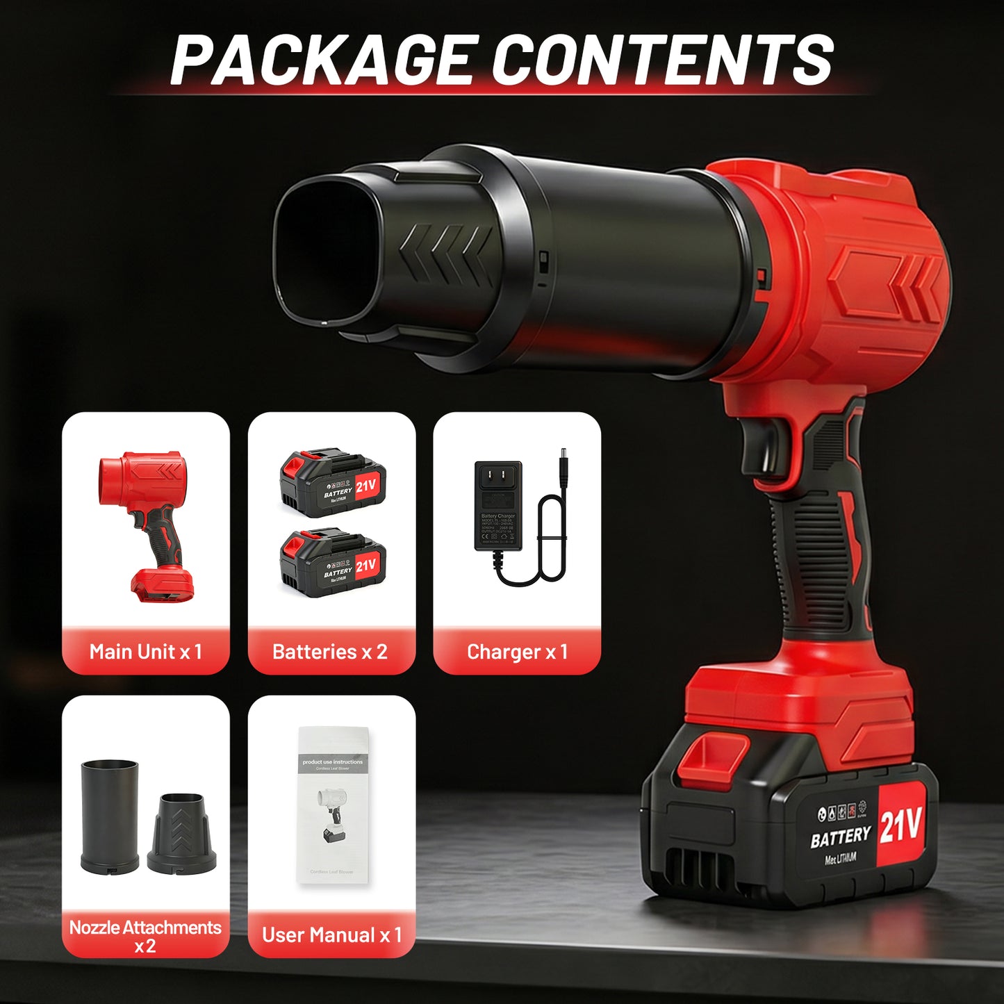 Cordless Leaf Blower, 950000 RPM Electric Leaf Blower with 2 X 4.0Ah Batteries & Charger, 110MPH Lightweight Handheld Blower for Patio Cleaning Blowing Leaves & Dust, Red