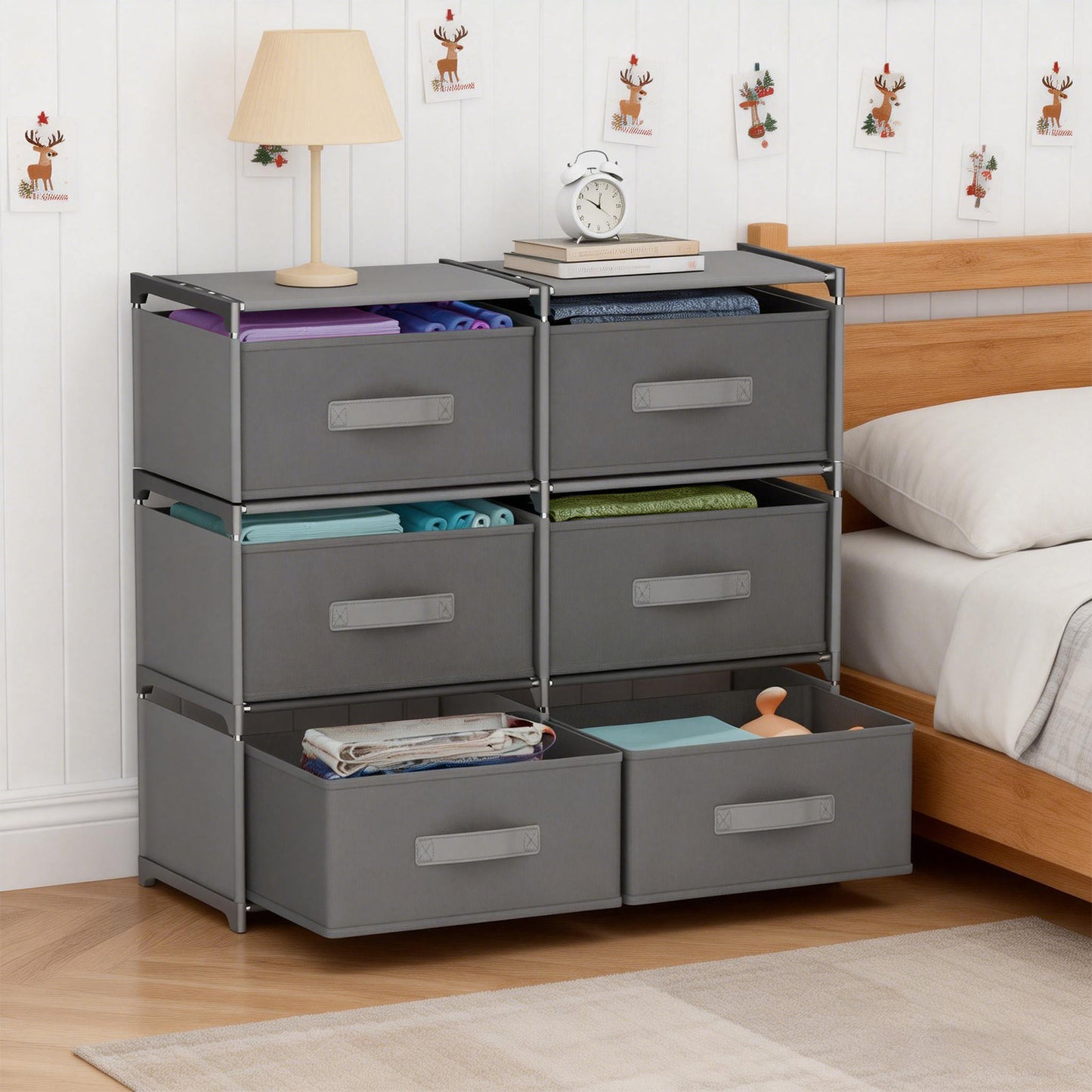 BAOKALER Clothes Drawer Dresser with 6 Drawers, Double Row Non-Woven Fabric Dresser for Bedroom, Hallway, Entryway, Closets, Sturdy Steel Frame, Wood Top, Gray