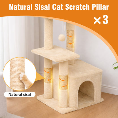 Cat Tree, Multi-Level Cat Tree Tower, Indoor Activity Center with Sisal Scratching Posts, Condos, Plush Perches, Hanging Cat Toys, Beige