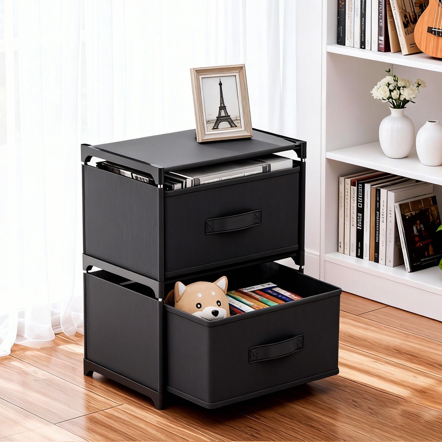 BAOKALER Fabric Dressers for Bedroom with 2 Drawers, Multifunctional Bedroom Storage Cabinet Drawers for Clothes, Small Dresser for Living Room, Hallway, Black