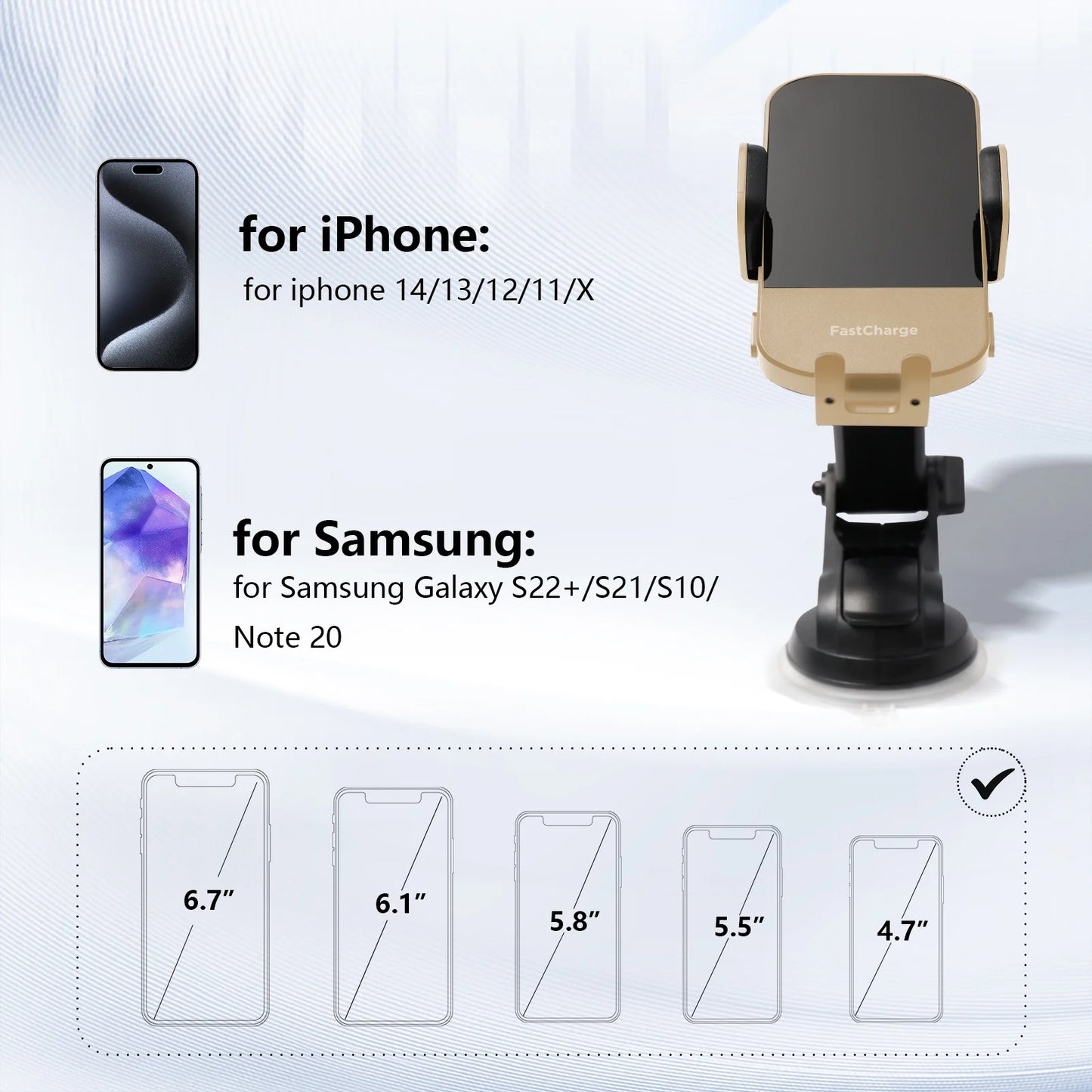 Wireless Car Charger, 15W Fast Charging Auto Clamping Phone Holders for Your Car Phone Mount for Car fit for iPhone 17 16 15 14 13 12 Pro Max 11 XR XS, Samsung Galaxy S25 Ultra S24 S23, Gold