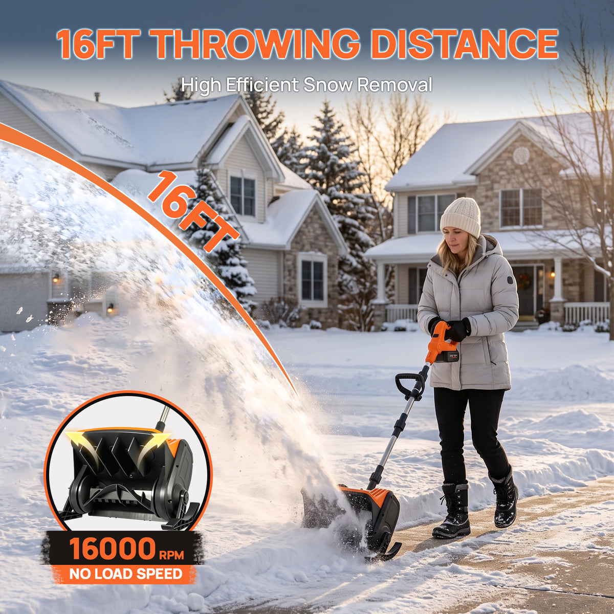 BAOKALER 21V Cordless Snow Shovel, 13 inch Electric Snow Blower with 2 x 4.0Ah Batteries and Ski Wheels for Driveways & Sidewalks