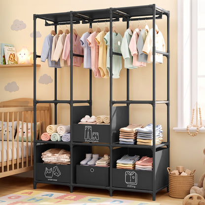Portable Closet, Non-Woven Fabric Portable Closet Organizers and Storage, Clothes Storage with 3 Storage Drawers, Wardrobe Closet for Bedroom and Living Room, Black