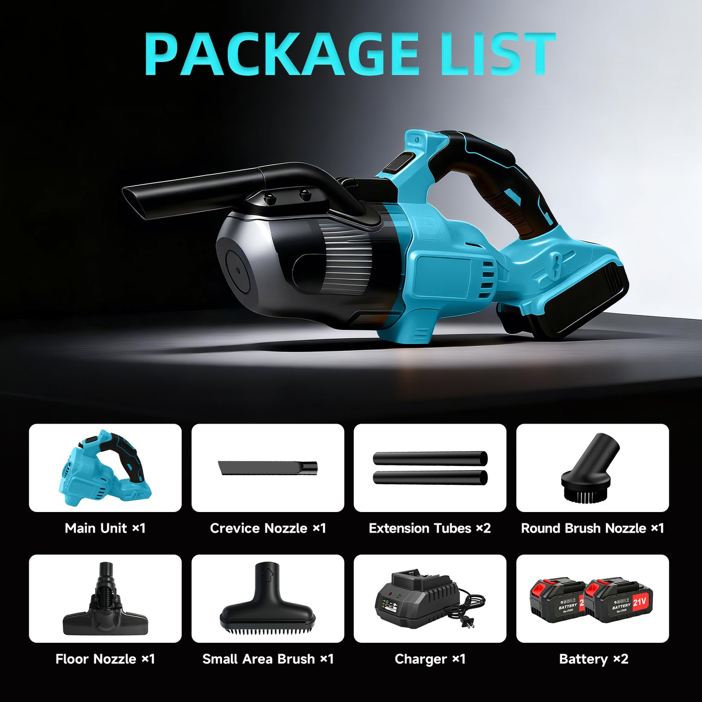 Cordless Handheld Vacuum for Makita Battery, 5-in-1 Car Vacuum Cleaner with 2×4.0Ah Batteries and Charger for Floor Carpet, Blue