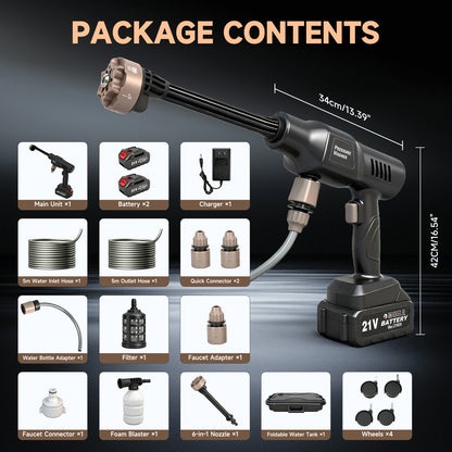 BAOKALER Portable Pressure Washer with Foldable Water Container (Black), 1160PSI High Power Washer, 21V Cordless with 4.0Ah Dual Batteries & 6-in-1 Nozzle for Car, Patio, Fence, Deck, Driveway Cleaning