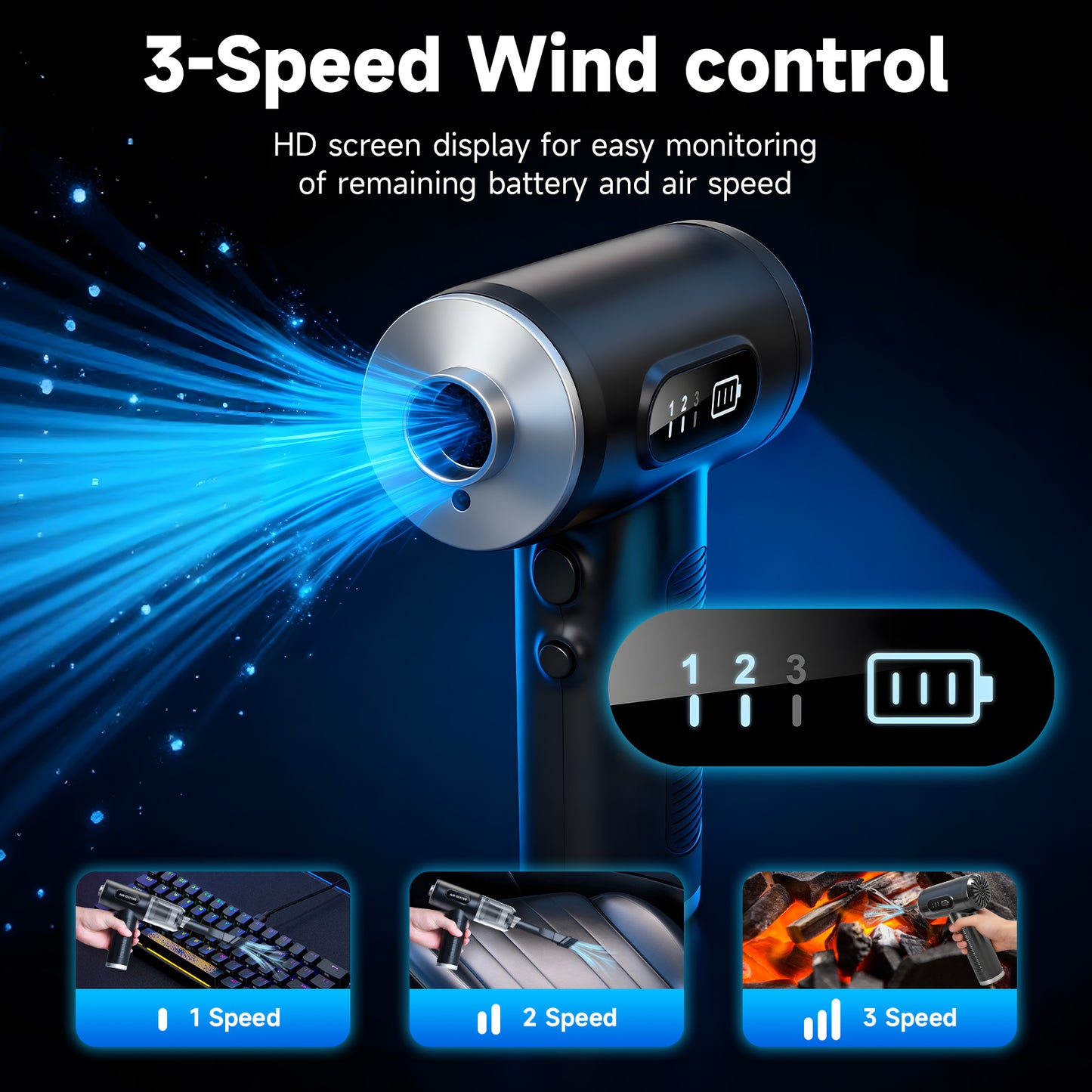 Compressed Air Duster, 120000RPM Mini Vacuum Cleaner Cordless, 3 Gear Adjustable Electric Air Duster/Car Vacuum Cleaner, Keyboard Duster with LED Light 13 Kits Air Blower for Computer