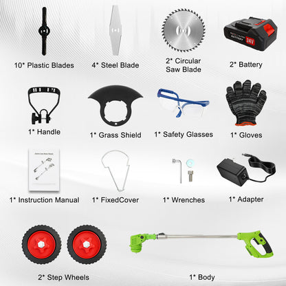 24V 650W Electric Grass Trimmer With Battery, Cordless Weed Eater with Wheels, Electric Weed Wacker, Lawn Mower Cordless Pruning Cutter Weed Wacker Garden Trimming Tool