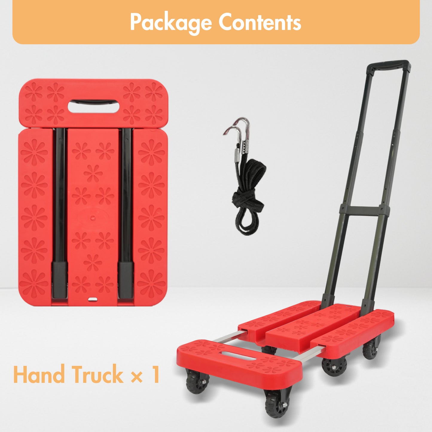 BAOKALER Folding Hand Truck, Heavy Duty Dolly Cart, Push Dolly Cart Foldable Platform with 6 Wheels, Red