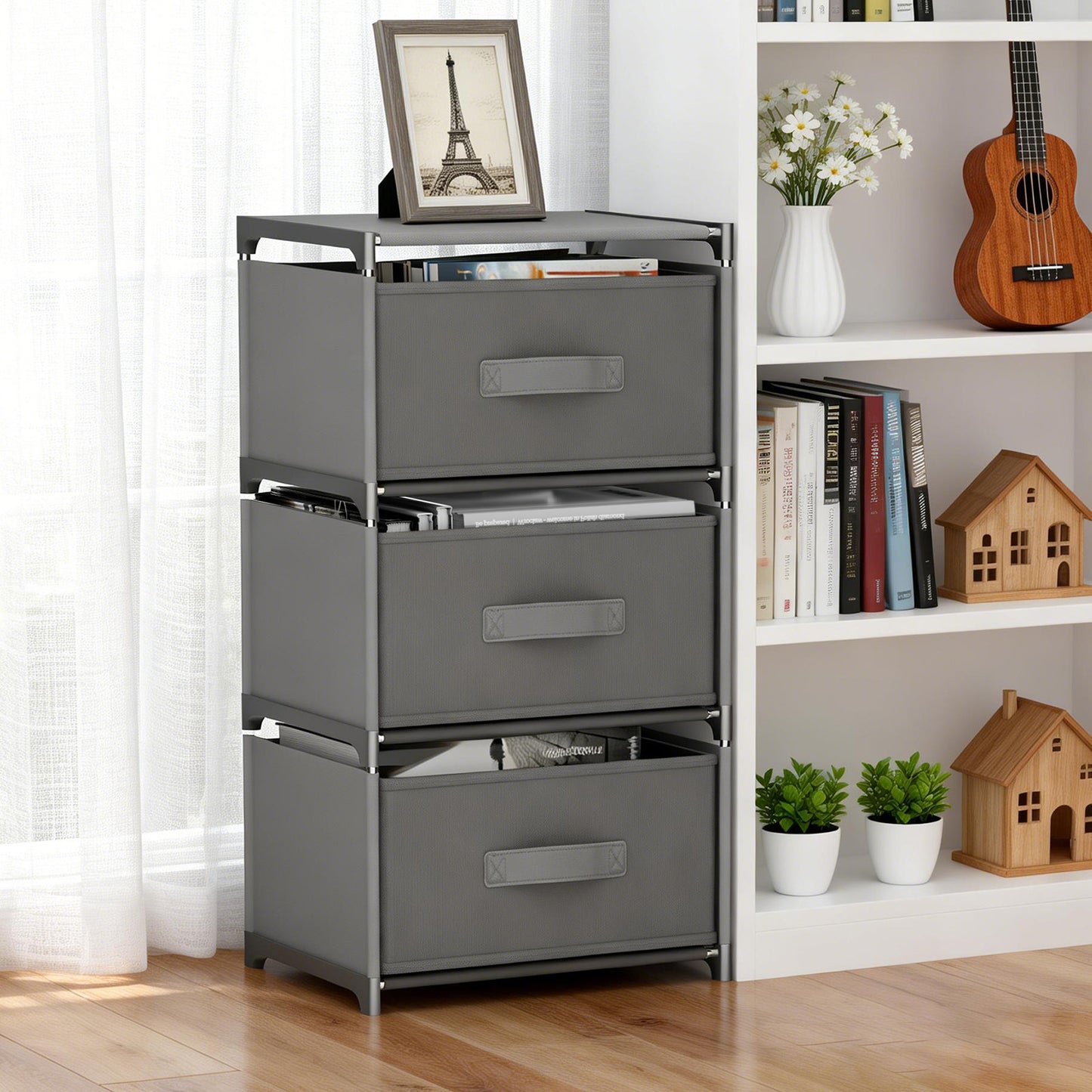 BAOKALER Multifunctional Bedroom Storage Cabinet Drawers for Clothes, Fabric Dressers for Bedroom with 3 Drawers, Small Dresser for Living Room, Hallway, Gray