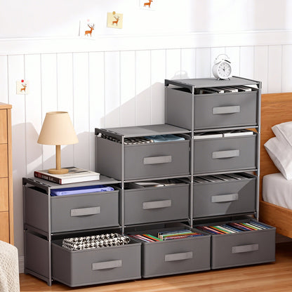 BAOKALER Non-Woven Fabric Multi-Functional Storage Cabinet, 9-Drawer Open Storage Shelf, 10.24×47.24×34.65 Inches, for Bedroom, Living Room, Hallway, Gray