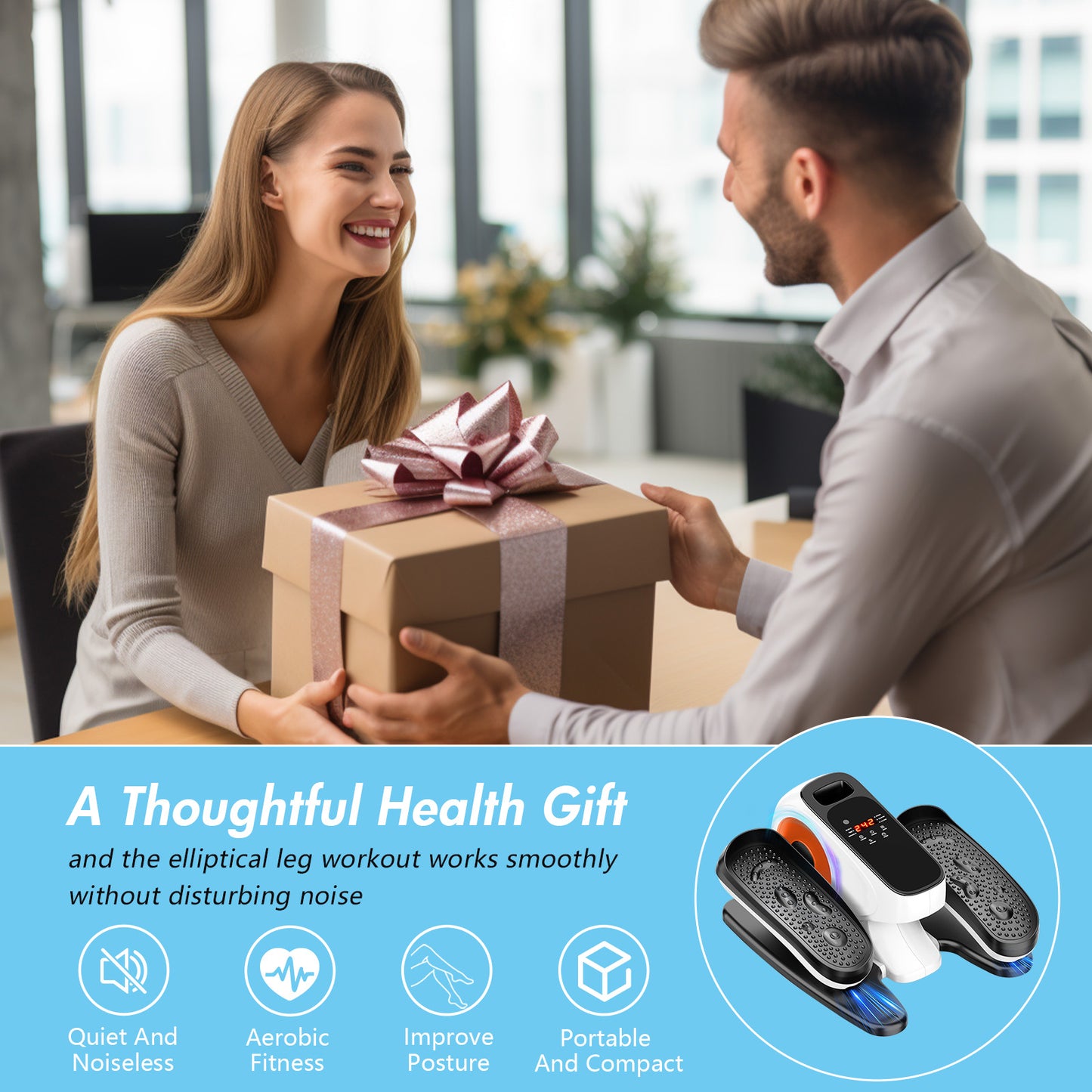 Under Desk Elliptical Machine, Powered Leg Exerciser for Seniors While Sitting, Portable Mini Elliptical with Remote Control, 12 Adjutable Speed Levels