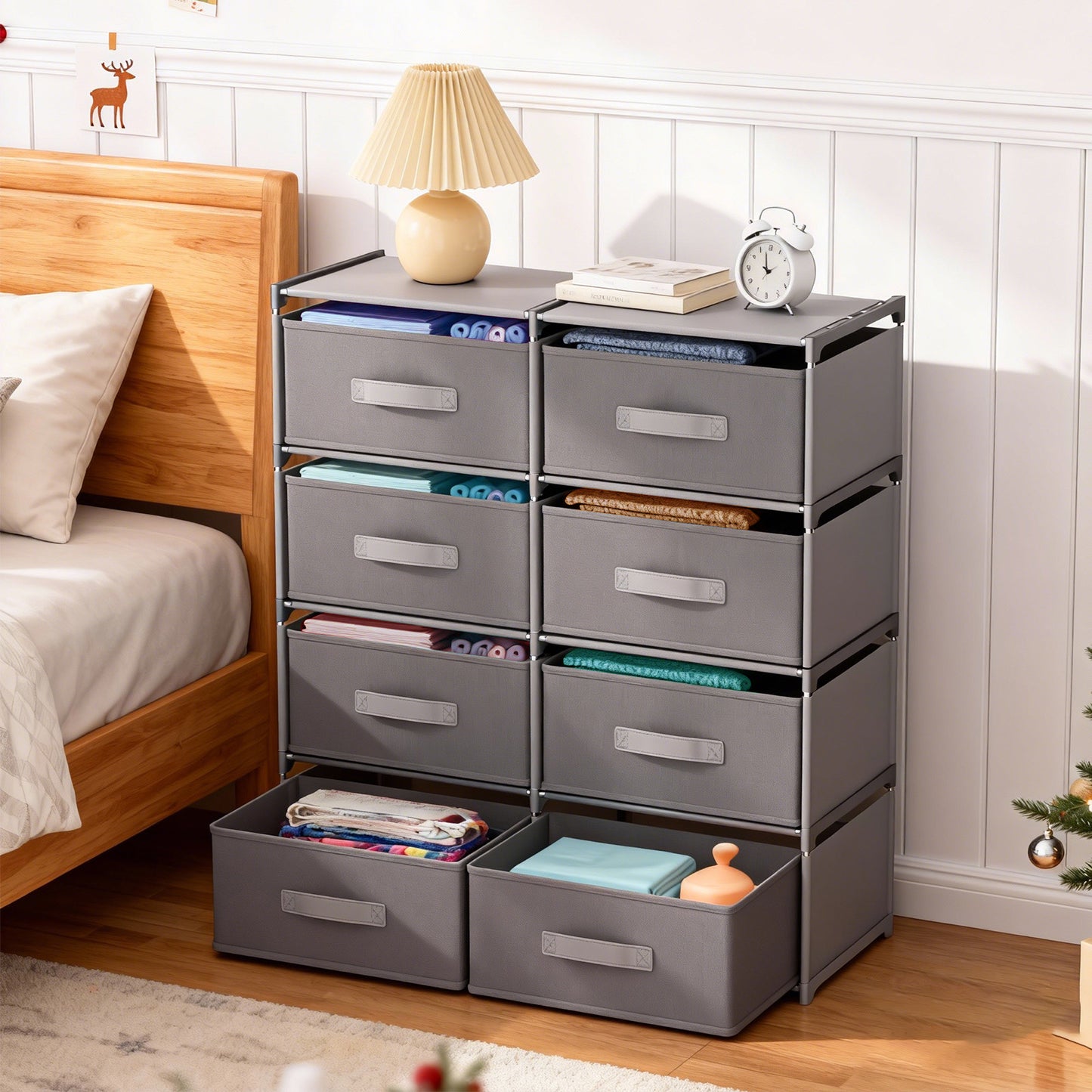 BAOKALER Clothes Drawer Dresser with 8 Drawers, Double Row Non-Woven Fabric Dresser for Bedroom, Hallway, Entryway, Closets, Sturdy Steel Frame, Wood Top, Gray