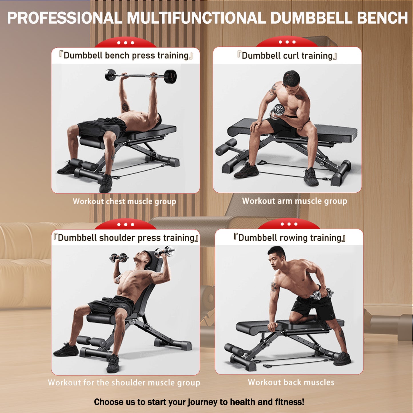 Weight Bench, Foldable 8-in-1 Workout Bench for Full Body Exercise, 1000lb Max Load, Adjustable Fitness Bench for Home Gym Strength Training
