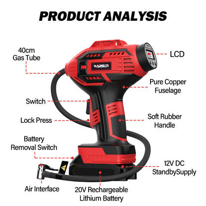CATGOOD Cordless Tire Inflator, Handheld Air Compressor w/Digital Pressure Gauge, 150 Psi Air Pump for Car, Motorcycle, Bicycle, Balls, Red