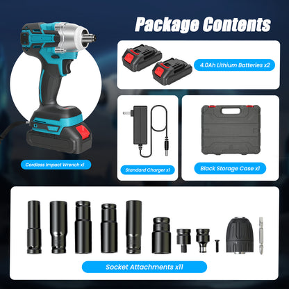 Baokaler Cordless Impact Wrench 1/2-Inch, Max Torque 740 Ft-lbs Impact Gun, High Efficiency Brushless Motor with Fast Charger and 2 Battery, 21V High Torque Power Impact Driver for Car/Mower