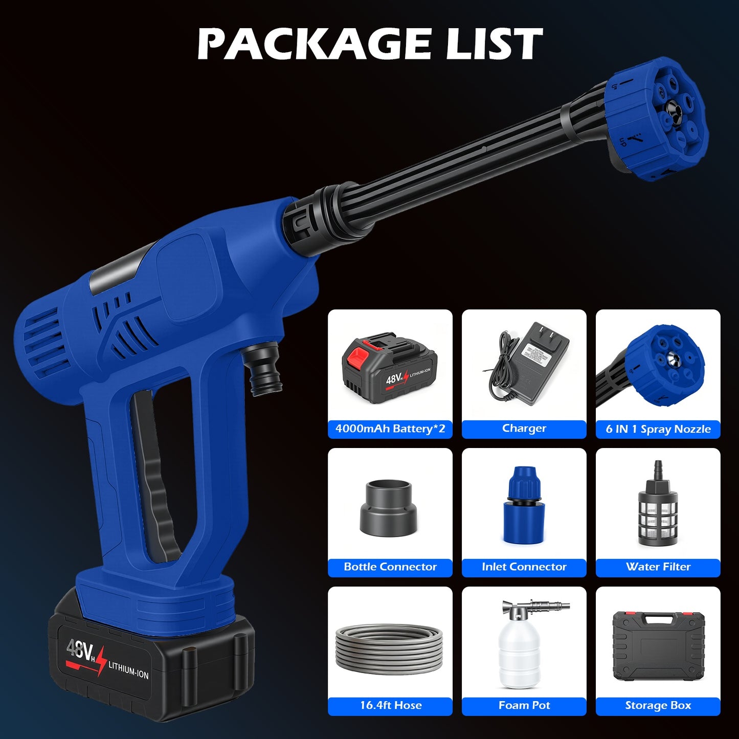 BAOKALER 21V Portable Cordless Pressure Washer, 900PSI High Pressure Washer with 10-Speed Adjustment, 6-in-1 Nozzle, Dual 4.0Ah Batteries for Watering Plants, Garden,Car, Floor Cleaning