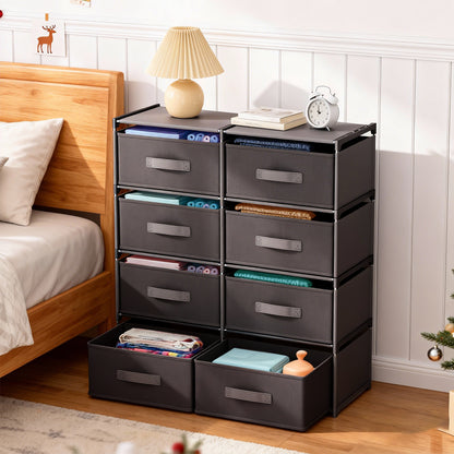 BAOKALER Double Row Non-Woven Fabric Dresser with 4 Drawers, Clothes Drawer Dresser for Bedroom, Hallway, Entryway, Closets, Sturdy Steel Frame, Wood Top, Black
