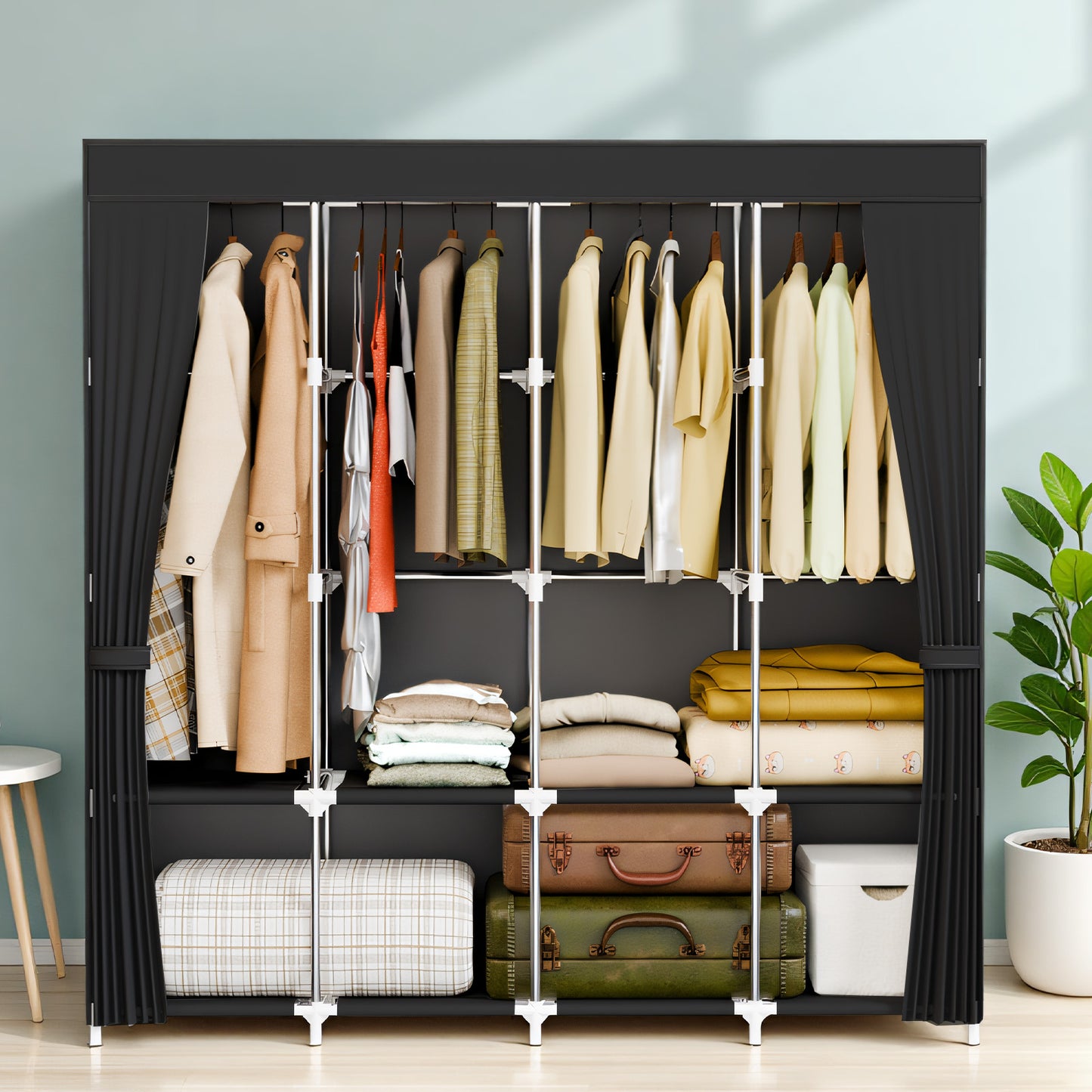 BAOKALER 67-Inch Wide Portable Closet Organizers and Storage with 4 Hanging Rods & 8 Shelves, Multi-Functional Wardrobe Clothes Storage for Bedroom, Living Room, Closet, Garage, Dorm, Black