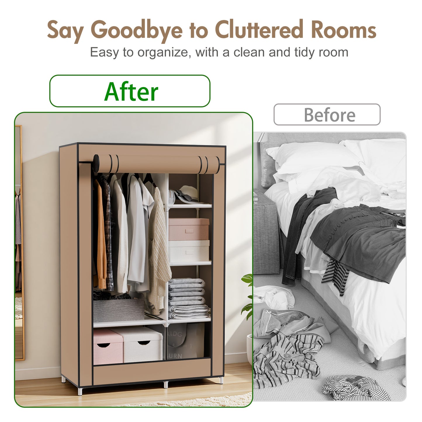 BAOKALER Closet Organizers and Storage, Hanging Closet Organization, Non-Woven Fabric Clothing Storage for Home Bedroom Living Room, Coffee