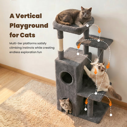 50-inch Cat Tree for Large Cats - Tall Cat Tree Tower with Sisal Scratching Posts & Dangling Toys for Indoor Cats , Dark Gray
