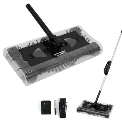 CATGOOD Cordless Rechargeable Floor Sweeper, Manual Floor Sweeper Lightweight Floor Cleaner with Low Profile Body to Reach Under Furniture, Black