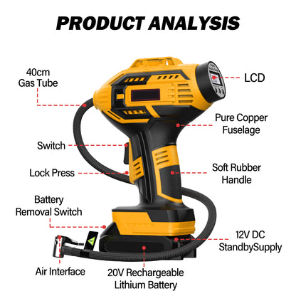 CATGOOD Cordless Tire Inflator, Handheld Air Compressor w/Digital Pressure Gauge, 150 Psi Air Pump for Car, Motorcycle, Bicycle, Balls, Yellow