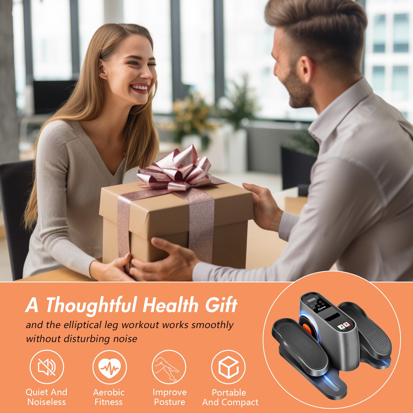 Under Desk Elliptical Machine, Leg Exerciser While Sitting for Seniors, Seated Pedal Exerciser with LED Display Monitor